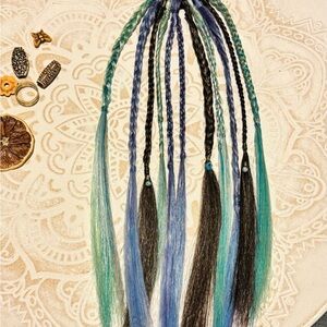 Boho Braided Hair Extensions - Blue, Teal & blk/brown ombré